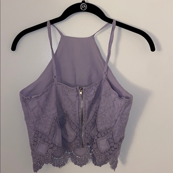 Kendal & Kylie Lilac Lace Halter Cropped Tank Top - Picture 5 of 6